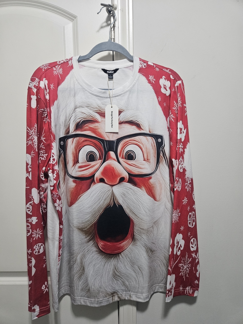 Mens Red & White Santa Graphic Long Sleeve Top